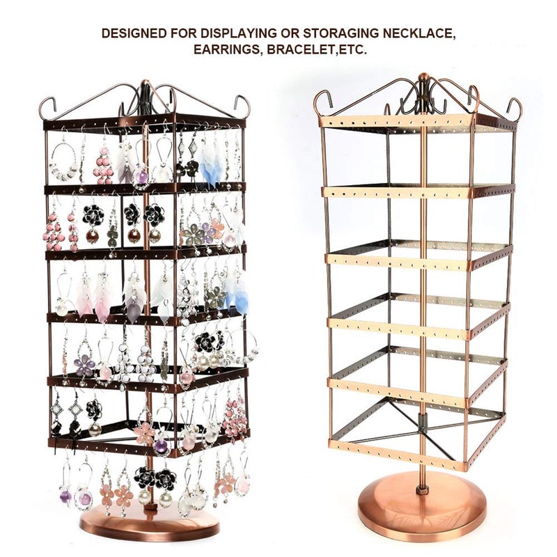 woobles Six Layers Stand Metal Jewelry Organizer Boxs, 288 Holes Rotatable Jewelry Earrings Necklace Bracelet Storage Tree Tower Display Holder - Image 3